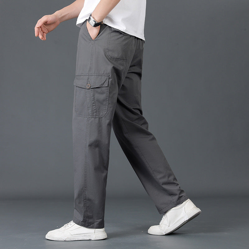 Men's Wide Cargo Pants with Elastic Waistband, Flap Pockets & Straight Leg Mune Fashion