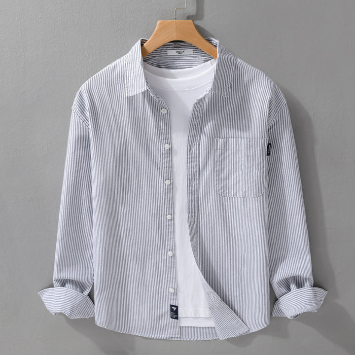 Men's Lightweight Striped Cotton Shirt in Layering Look with Chest Pocket Mune Fashion