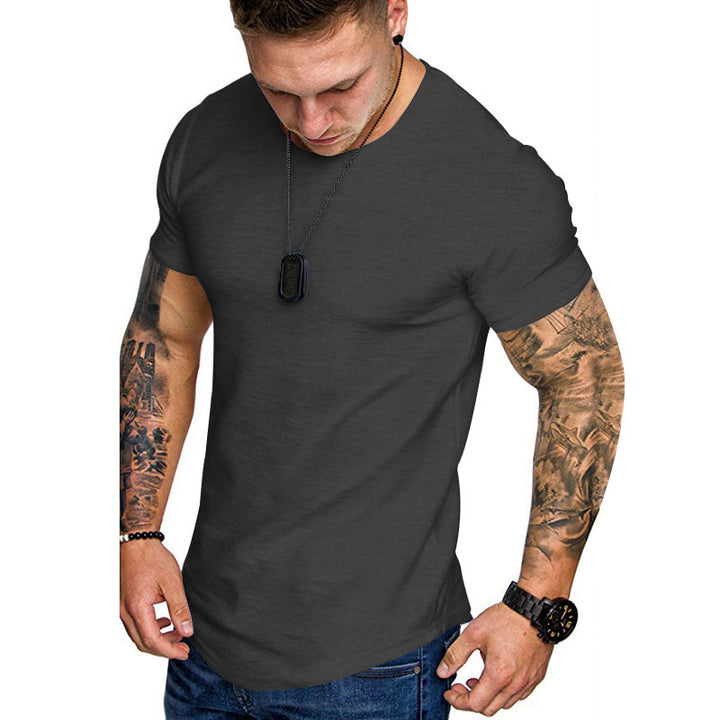 Men's figure-hugging round neck shirt with athletic cut elastic cotton-elastane mix and rounded hem Mune Fashion
