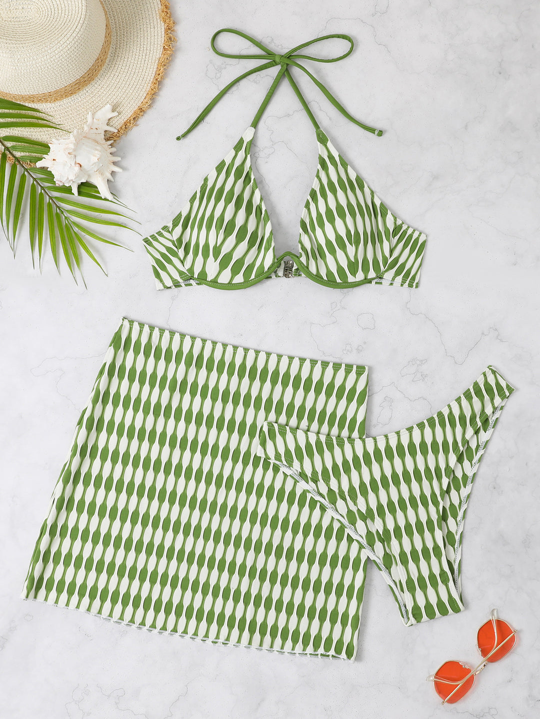 Women Bikini Set with stylish wrap skirt and trendy triangle top Mune Fashion