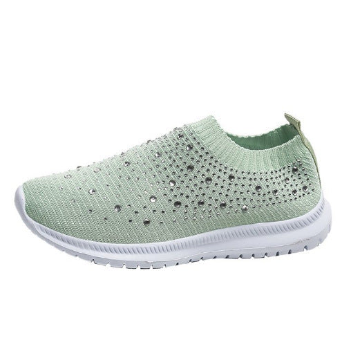 Women's Elastic Slip-On Knit Sneakers with Rhinestone Embellishments Mune Fashion