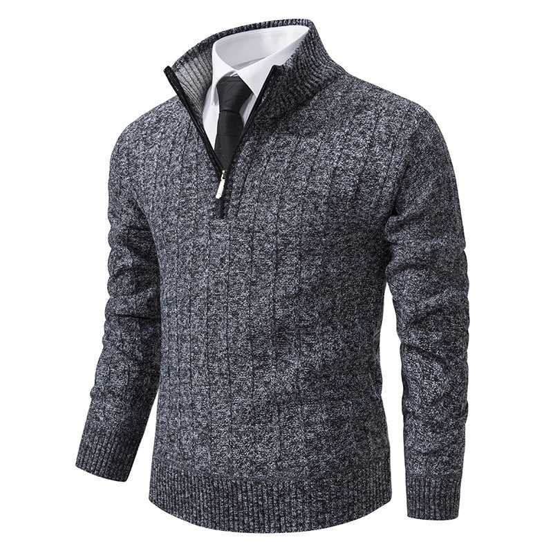 Men's half-zip knitted pullover with textured cable look, warming stand-up collar and slim silhouette Mune Fashion