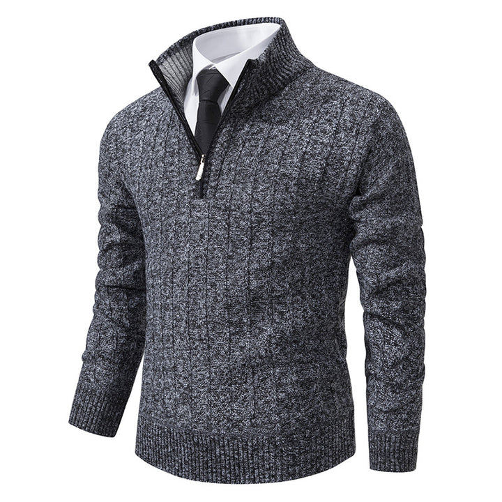 Men's half-zip knitted pullover with textured cable look, warming stand-up collar and slim silhouette Mune Fashion
