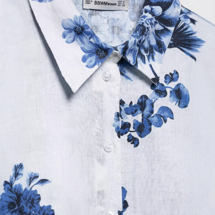 Women's Loose Shirt with Floral Allover Print and Continuous Button Placket Mune Fashion