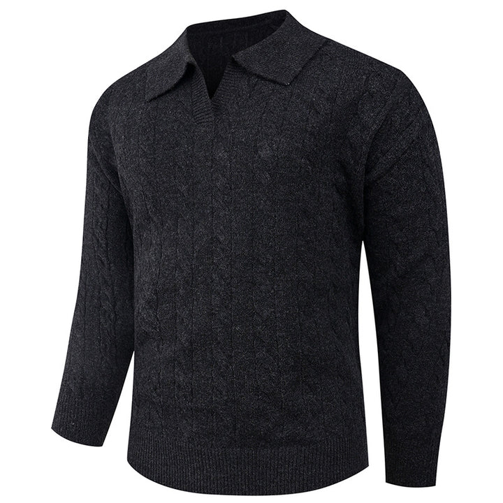 Men's cable knit polo with polo collar and ribbed cuffs made of fine wool blend Mune Fashion