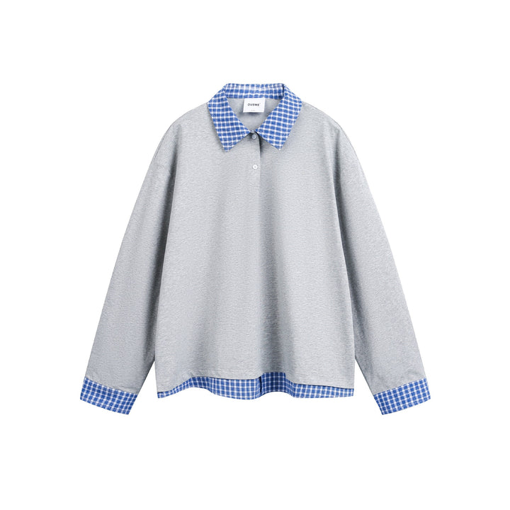 Unisex Wide cut sweatshirt with check collar and hem insert Mune Fashion