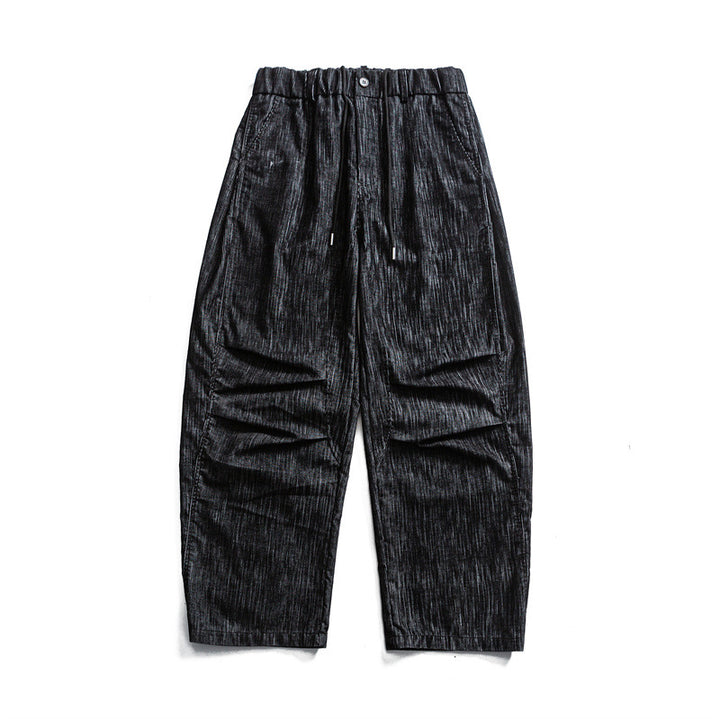 Men's wide cord trousers in workwear look with elastic waistband, drawstring and knee pleats Mune Fashion