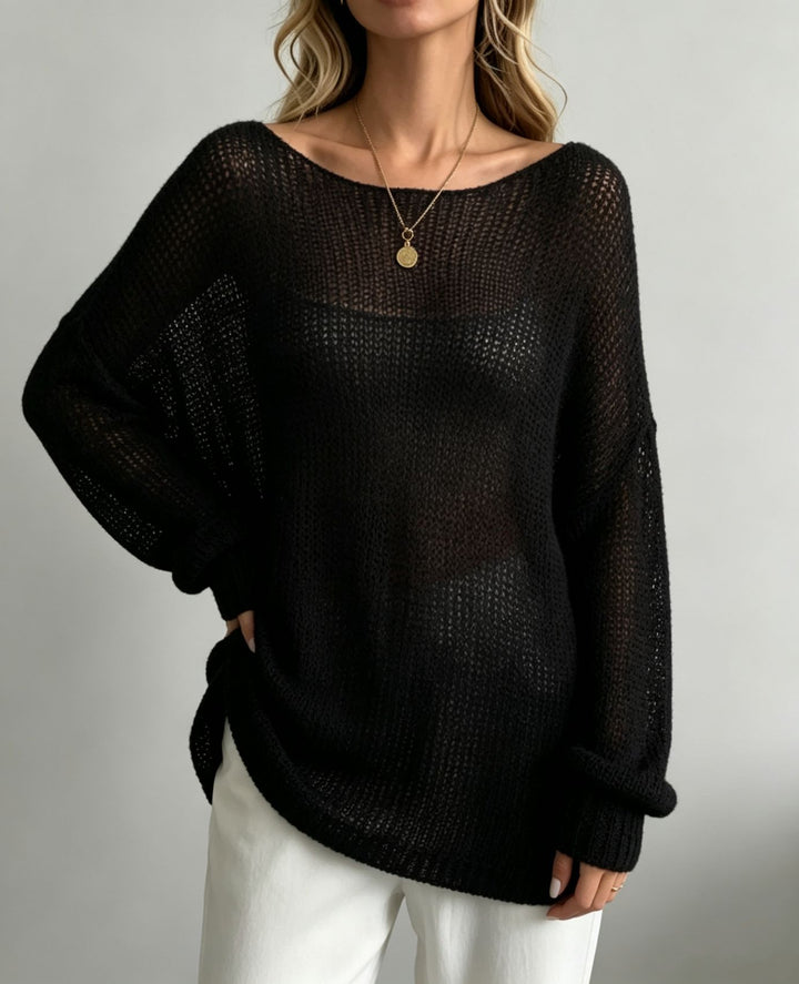 Women Oversize Knit Sweater with Transparent Mohair Effect Mune Fashion