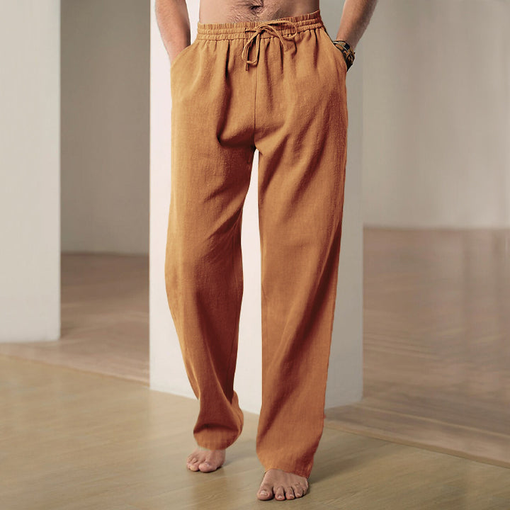 Men's comfortable linen-cotton blend relaxed pants with straight leg, elastic waistband, and concealed side pockets Mune Fashion