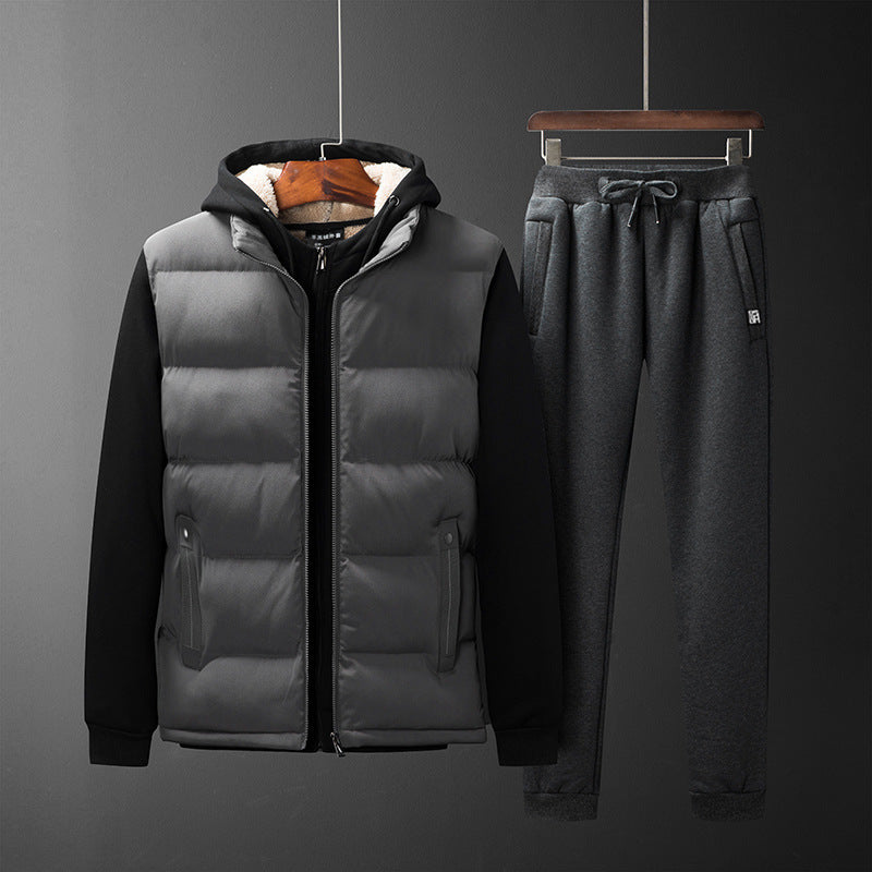 Men's Padded Hooded Vest with Fleece Lining and Slim Fit Jogging Pants Set Mune Fashion