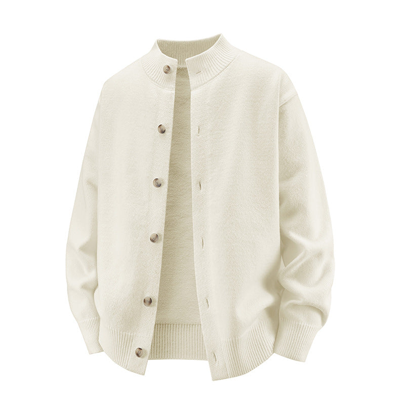 Men's chunky knit cardigan with stand-up collar, full button placket & ribbed hem Mune Fashion