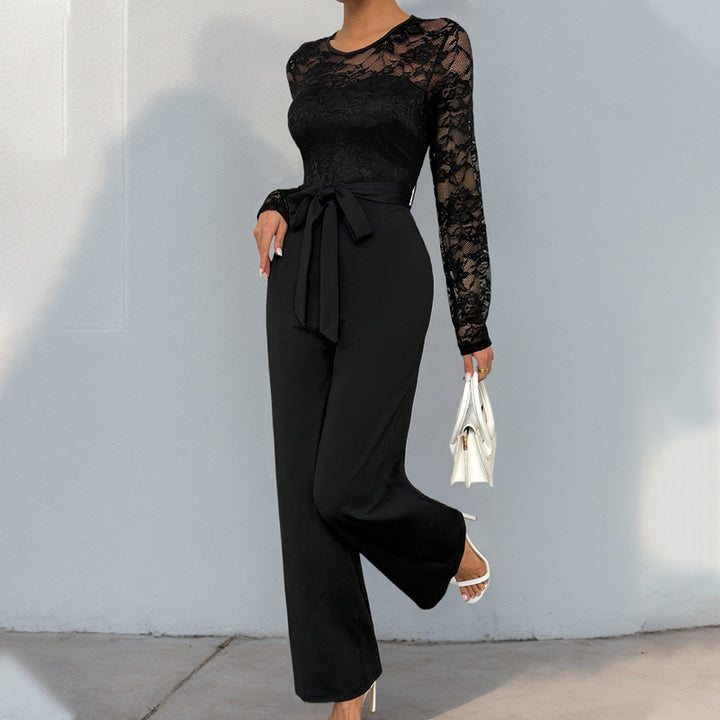 Women Elegant and Versatile Jumpsuit with Lace Top Mune Fashion