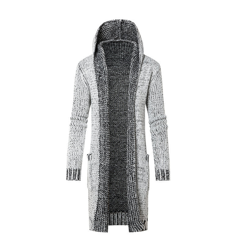 Women's Long Hooded Knit Cardigan with Deep Ribbed Texture and Patch Pockets Mune Fashion