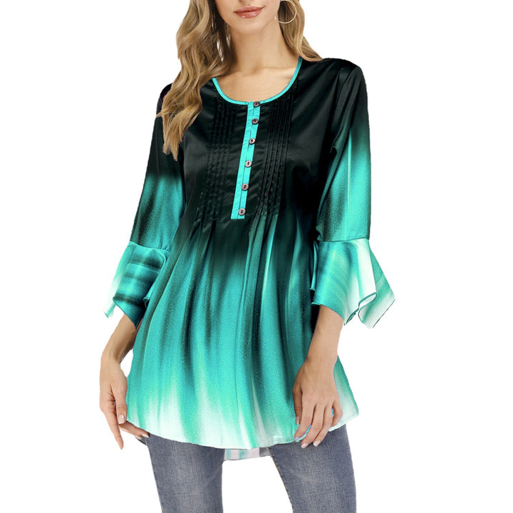 Women's tunic blouse with tucks, slit button placket and bell sleeves Mune Fashion