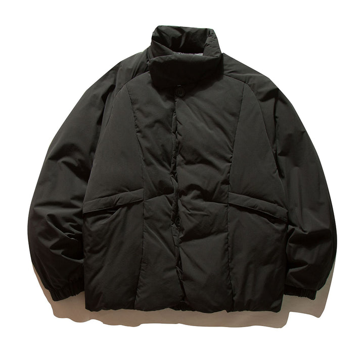 Men's Boxy Thermal Puffer Jacket with overlapping stand-up collar and patch flap pockets Mune Fashion