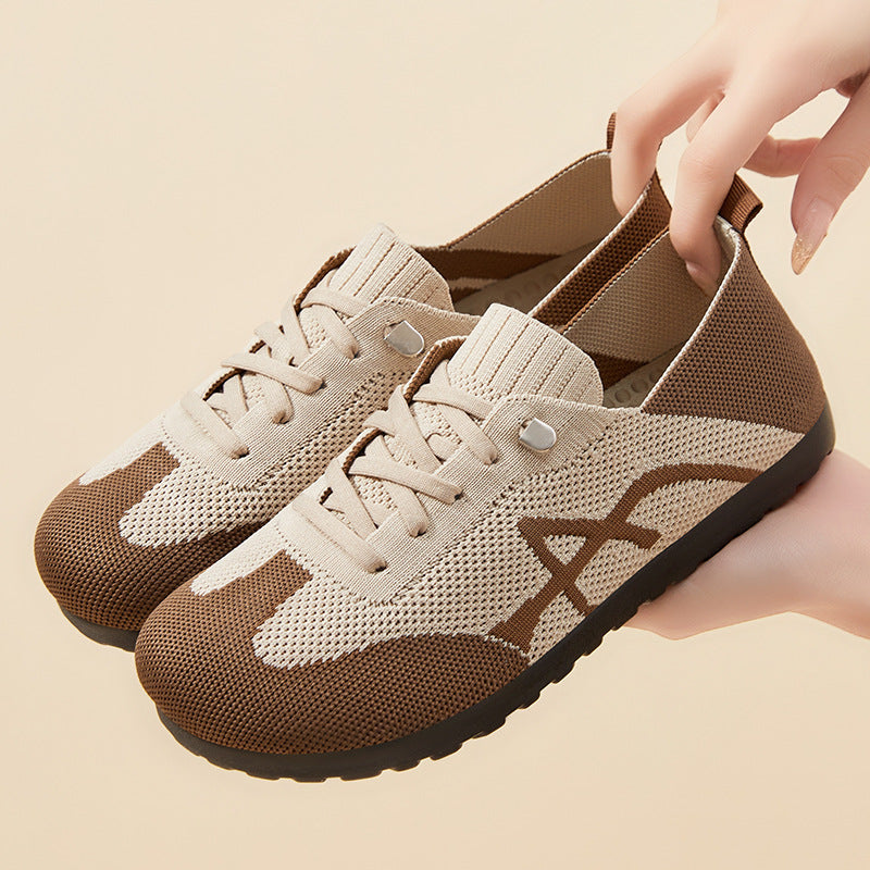 Women's comfortable knitted slip-on sneakers with elastic shaft, decorative lacing, and flexible non-slip outsole Mune Fashion