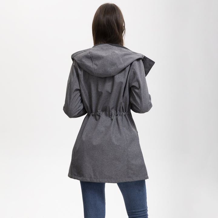 Women's nan functional softshell parka with teddy fleece lining, hood, and waist drawstring Mune Fashion
