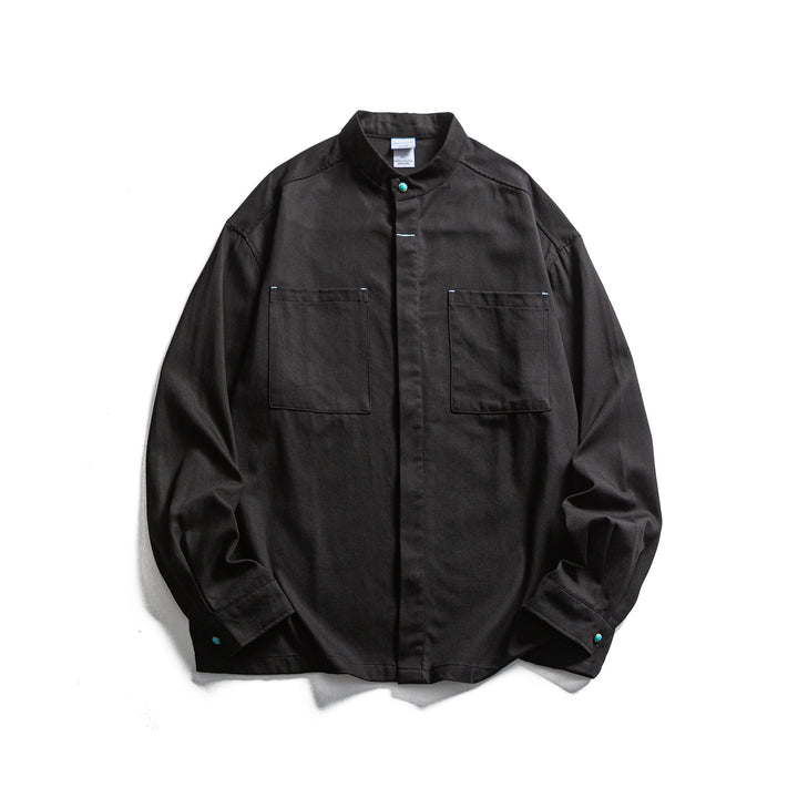 Men's Workwear Overshirt with Stand-up Collar and Hidden Button Placket Mune Fashion