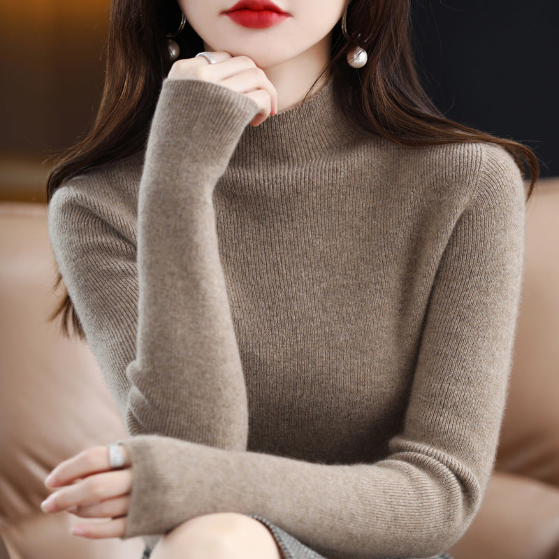 Women's Slim-Fit Mockneck Sweater Made of Cashmere-Like Fine Knit Mune Fashion
