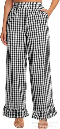 Women's palazzo pants with elastic waistband, side pockets, and ruffled hem Mune Fashion