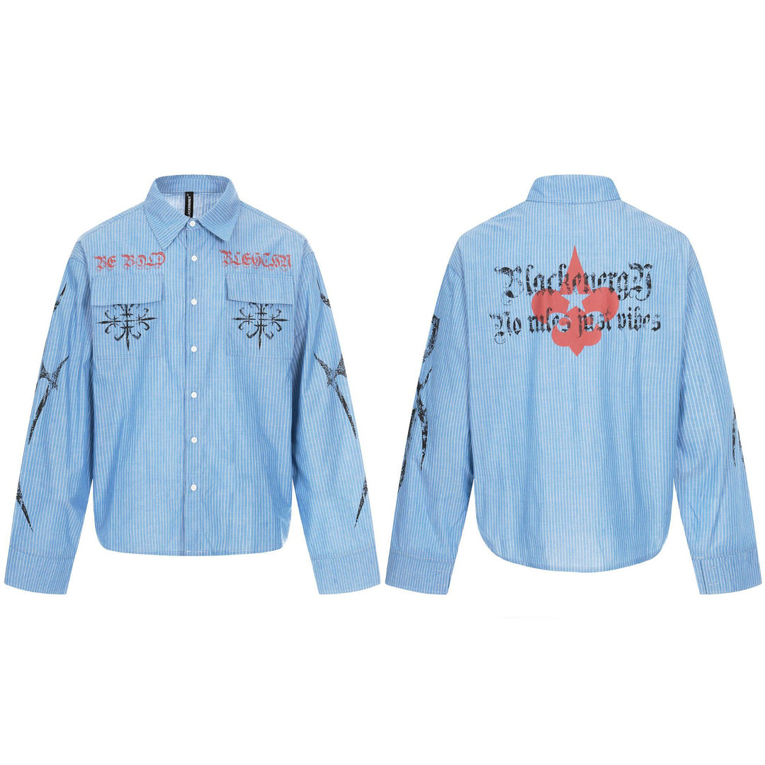 Unisex Oversize Shirt Jacket with Patch Chest Pockets and Decorative Print Details Mune Fashion
