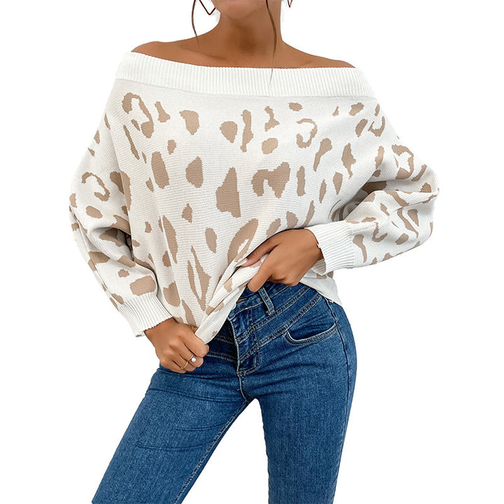 Ladies Carmen sweater in leopard jacquard oversized with wide neckline Mune Fashion
