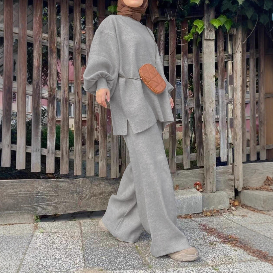 Women's Oversize Knit Set with Balloon Sleeves & Wide Palazzo Pants Leg Mune Fashion
