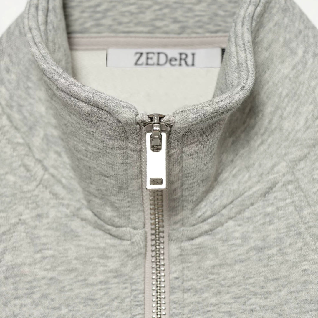 Women's Tailored Sweatshirt Cardigan with Full Zip, Stand Collar and Raglan Sleeves Drune