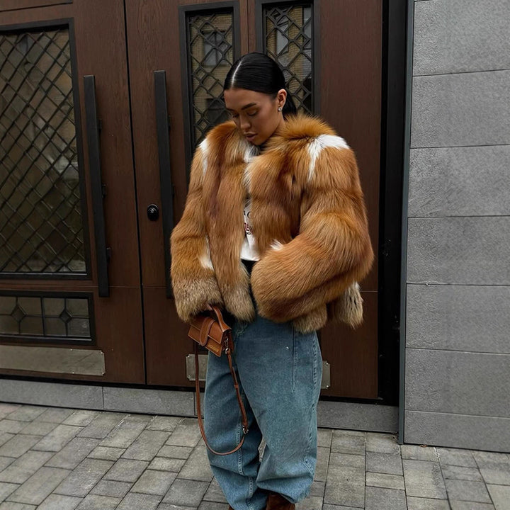 Women Boxy Short Coat in Multi-Layer Faux Fur Look with Voluminous Sleeves Mune Fashion