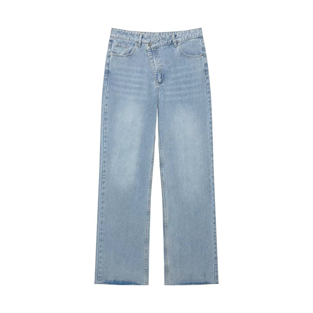 Women High-Rise Loose Jeans with Straight Leg and Five-Pocket Cut Mune Fashion