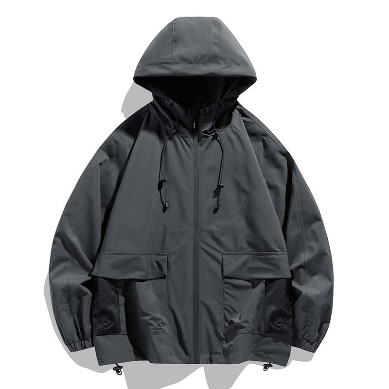 Men's Oversize Hooded Windbreaker with Multi-Pockets, Mesh Inserts and Drawstring Mune Fashion