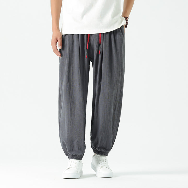 Men's loosely cut linen-cotton pants with drawstring and elastic cuffs Mune Fashion