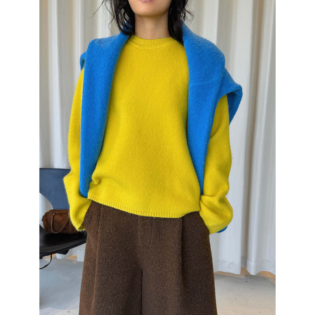 Women Soft Angora-Optic Round Neck Sweater with Loose Oversize Silhouette Mune Fashion