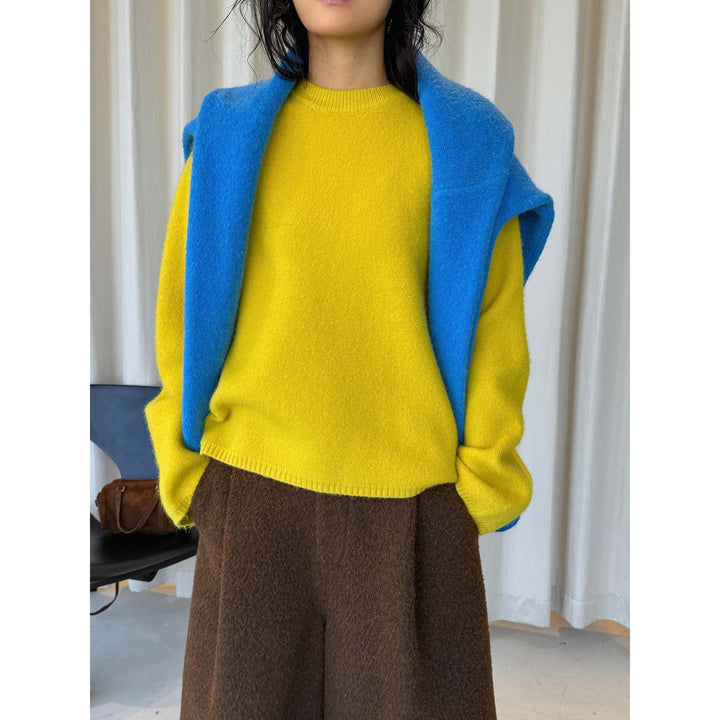 Women Soft Angora-Optic Round Neck Sweater with Loose Oversize Silhouette Mune Fashion