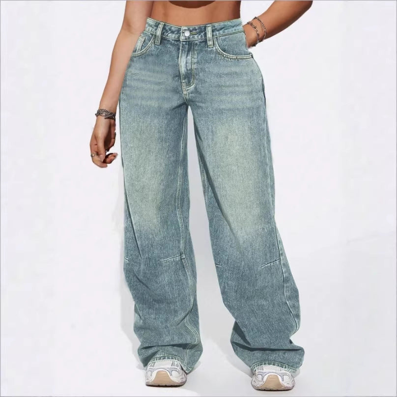Women High-Waist Wide Vintage-Denim Baggy-Jeans with Relaxed Flare Mune Fashion