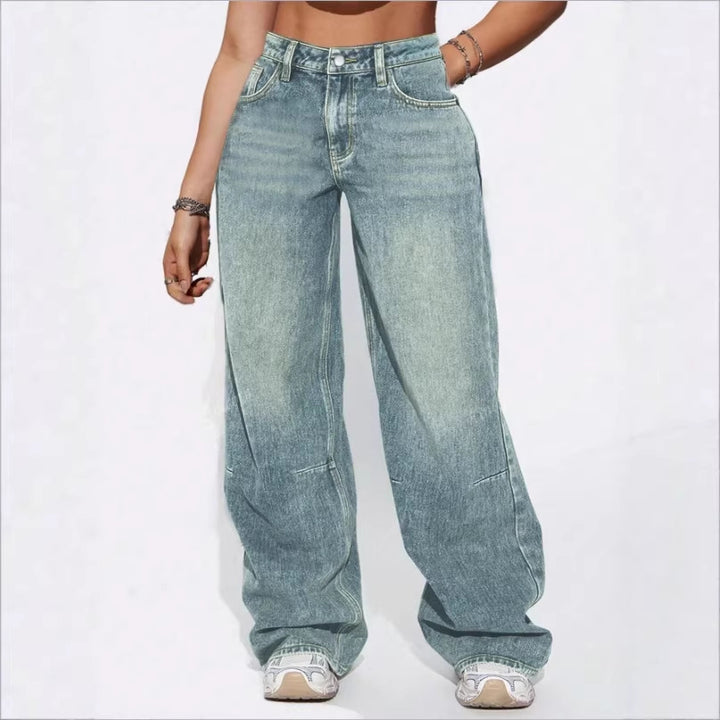 Women High-Waist Wide Vintage-Denim Baggy-Jeans with Relaxed Flare Mune Fashion
