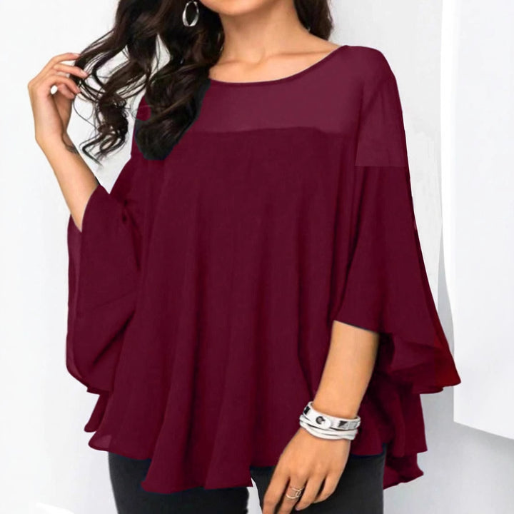 Women's Loose Chiffon Tunic Top with Sheer Insert and Wing Sleeves Mune Fashion