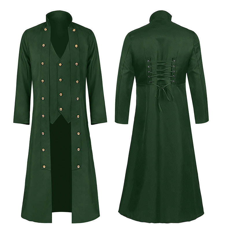 Men's fitted frock coat with integrated vest, adjustable waist lacing at the back, and double-row decorative buttons Mune Fashion