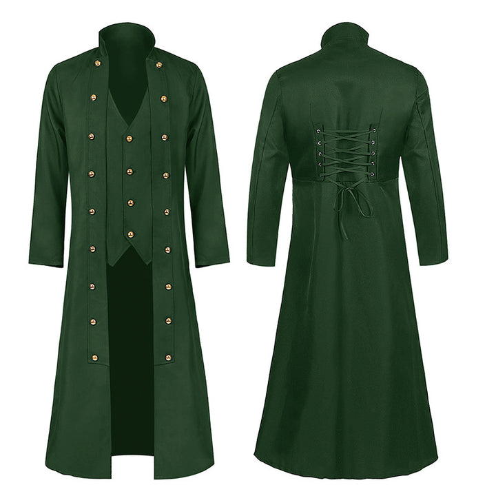 Men's fitted frock coat with integrated vest, adjustable waist lacing at the back, and double-row decorative buttons Mune Fashion