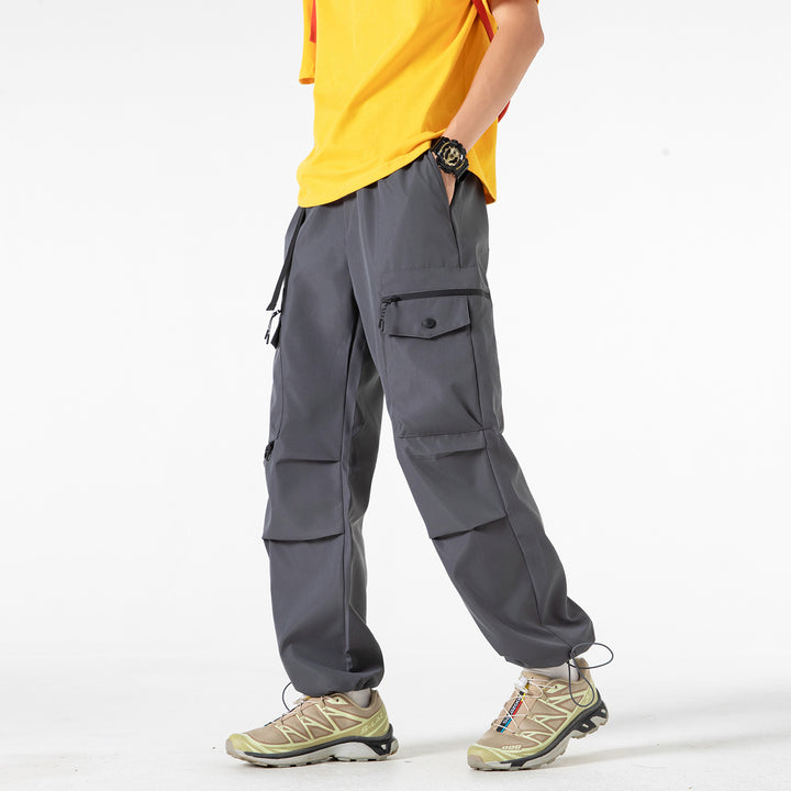 Men's Loose Utility Cargo Pants with Multi-Pockets, Adjustable Hem and Integrated Belt Drune
