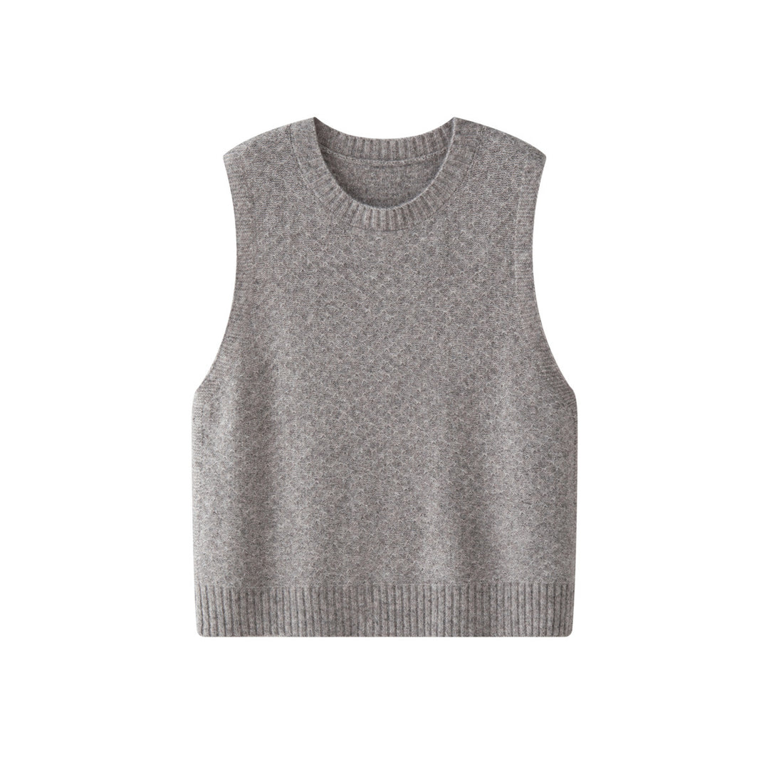 Women Soft Oversized Knit Vest made of Wool Blend with Round Neckline Mune Fashion