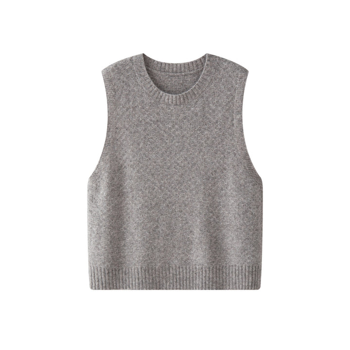 Women Soft Oversized Knit Vest made of Wool Blend with Round Neckline Mune Fashion