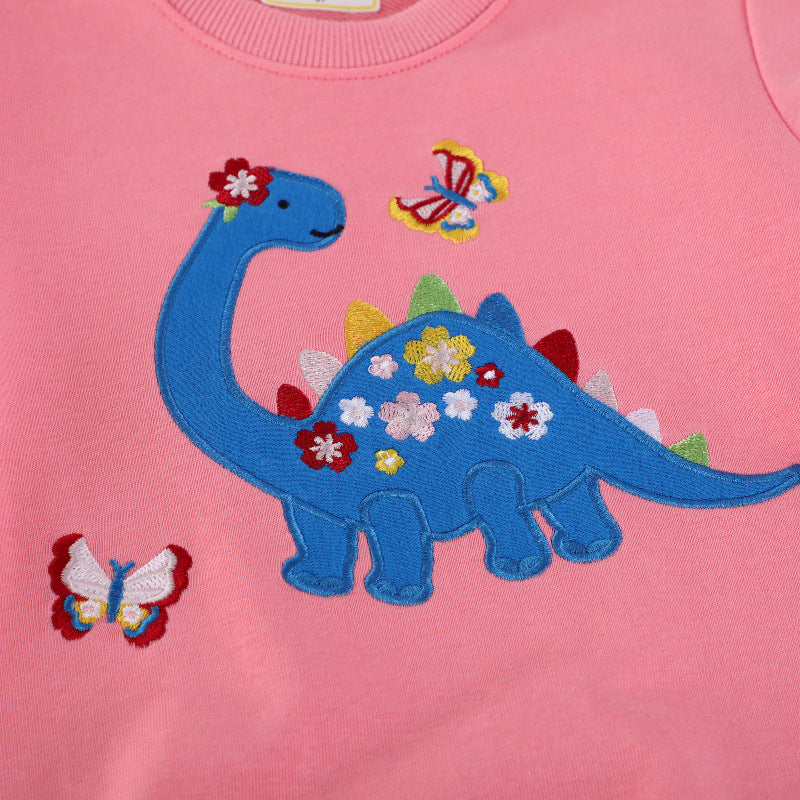 Girl's sweatshirt with colorful dinosaur and flower appliqués Mune Fashion