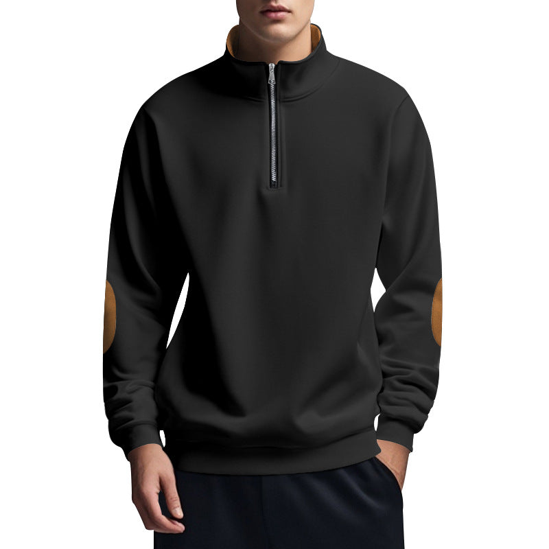 Men's half-high zip pullover with stand-up collar, elbow patches and modern regular fit Mune Fashion