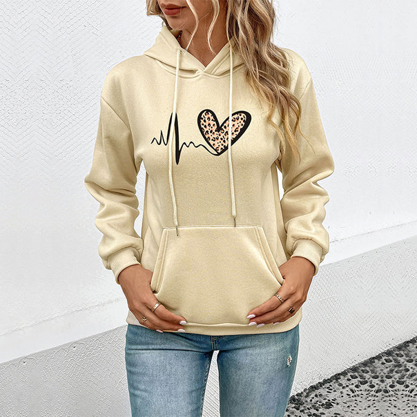 Women's hoodie with heart EKG print, kangaroo pocket, and loose fit Mune Fashion