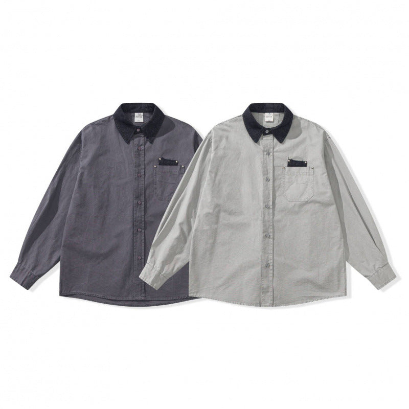 Men's Oversized Shirt Jacket with Cord Collar, Chest Pocket and Stud Detail Mune Fashion