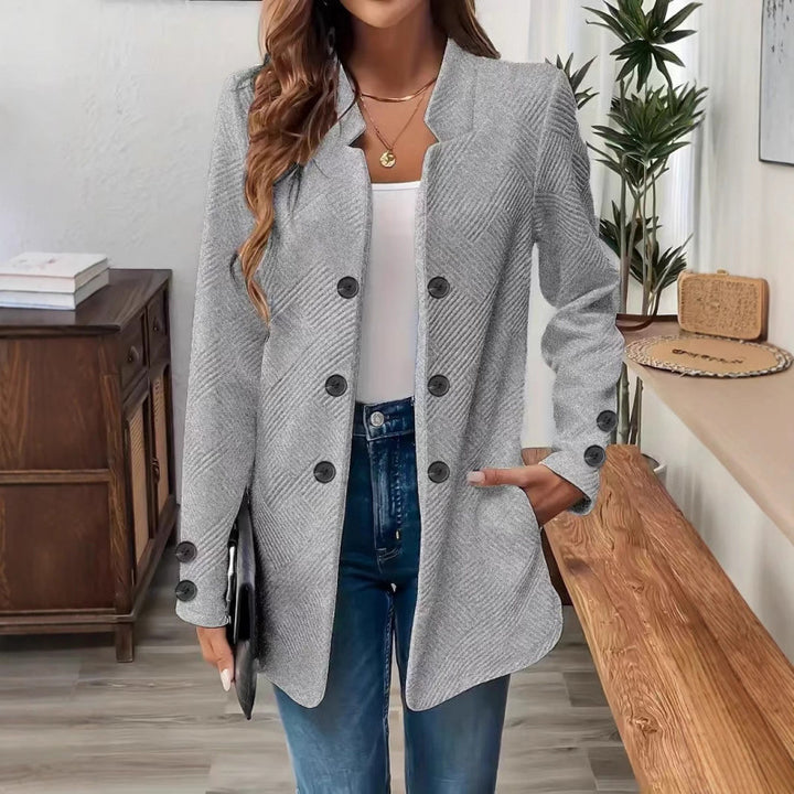 Women Tailored Long Blazer with Textured Quilted Look Mune Fashion