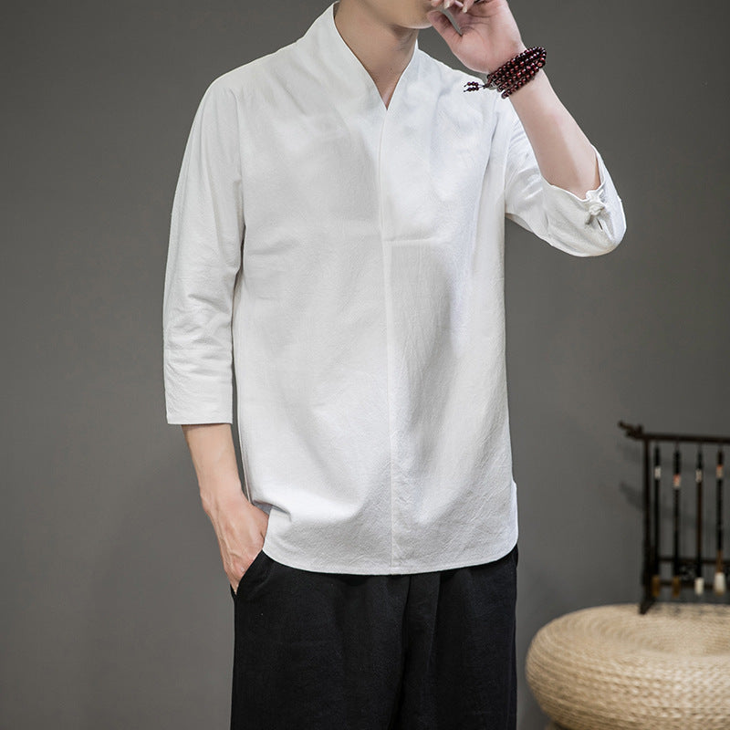 Men's modern cut kimono shirt jacket with V-neck and 3/4 sleeves Mune Fashion