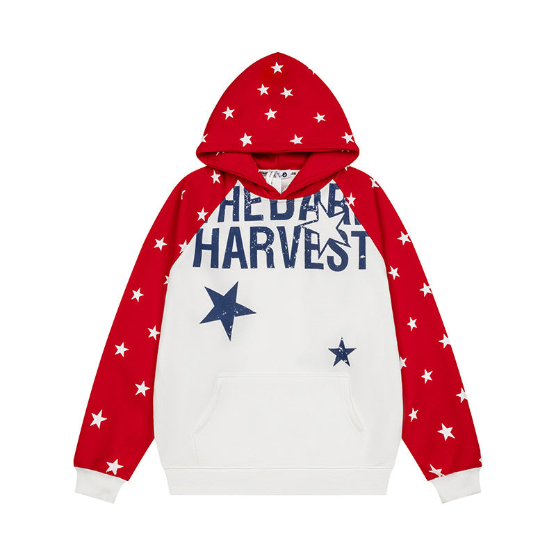 Women's hoodie in raglan style with star all-over, kangaroo pocket and vintage print Mune Fashion