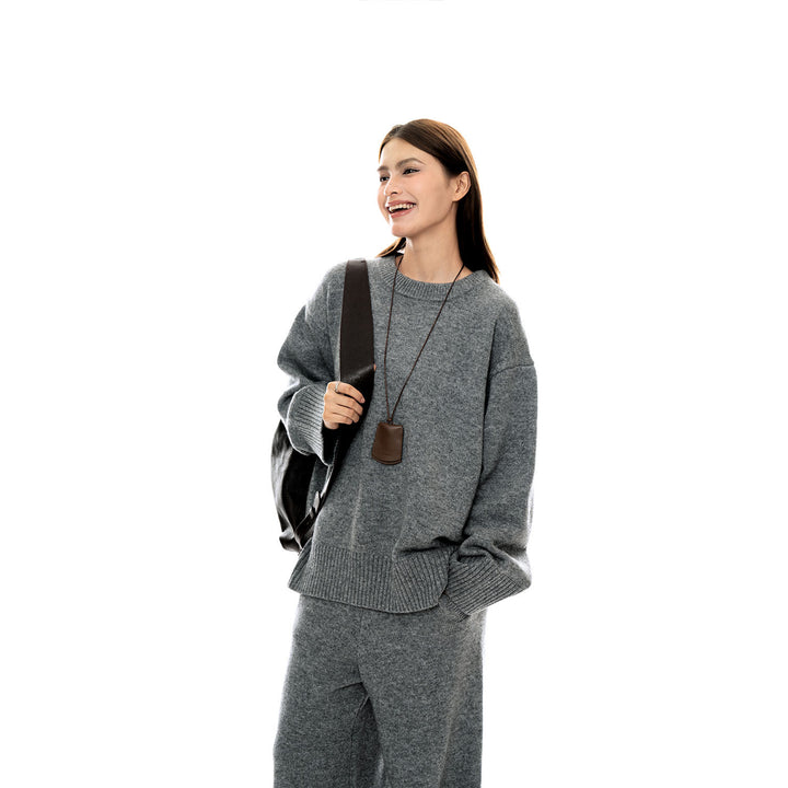 Women's Cozy Knit Loungewear Set made of Wool Blend with Oversized Sweater and Wide Palazzo Pants Mune Fashion